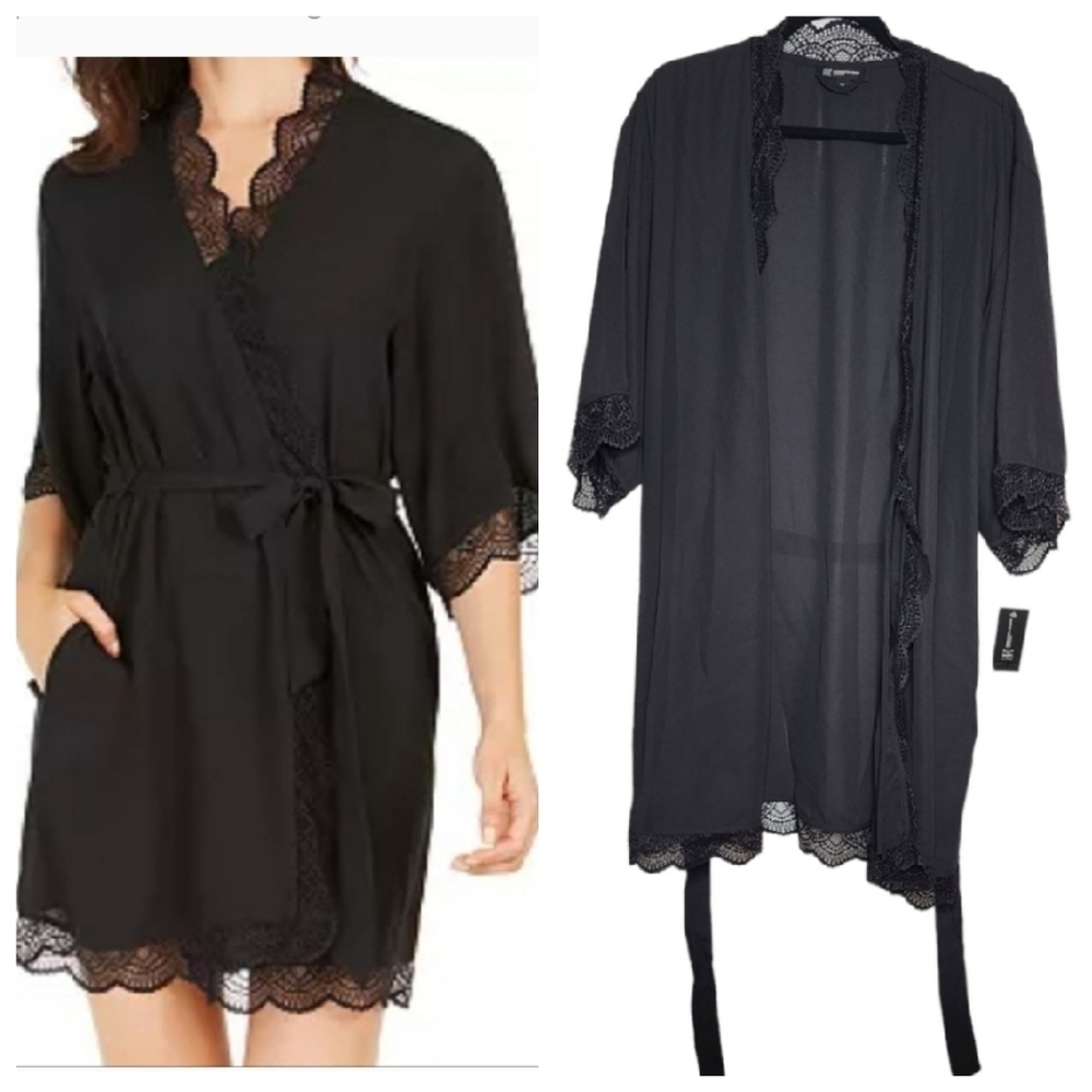 NWT Macy's INC Black Lace Trim Short‎ Robe Women's Size XXL